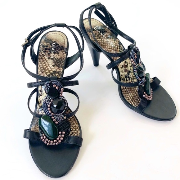 Gianni Bini Stone and Bead Strappy Heel Leather Sandals 8.5 - Picture 11 of 12